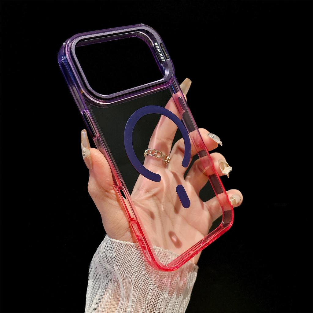Colorful Camera Bracket Transparent Magnetic Phone Case for iPhone 17 16 15 14 13 12 Pro Max Plus Air Double tone Color Cover