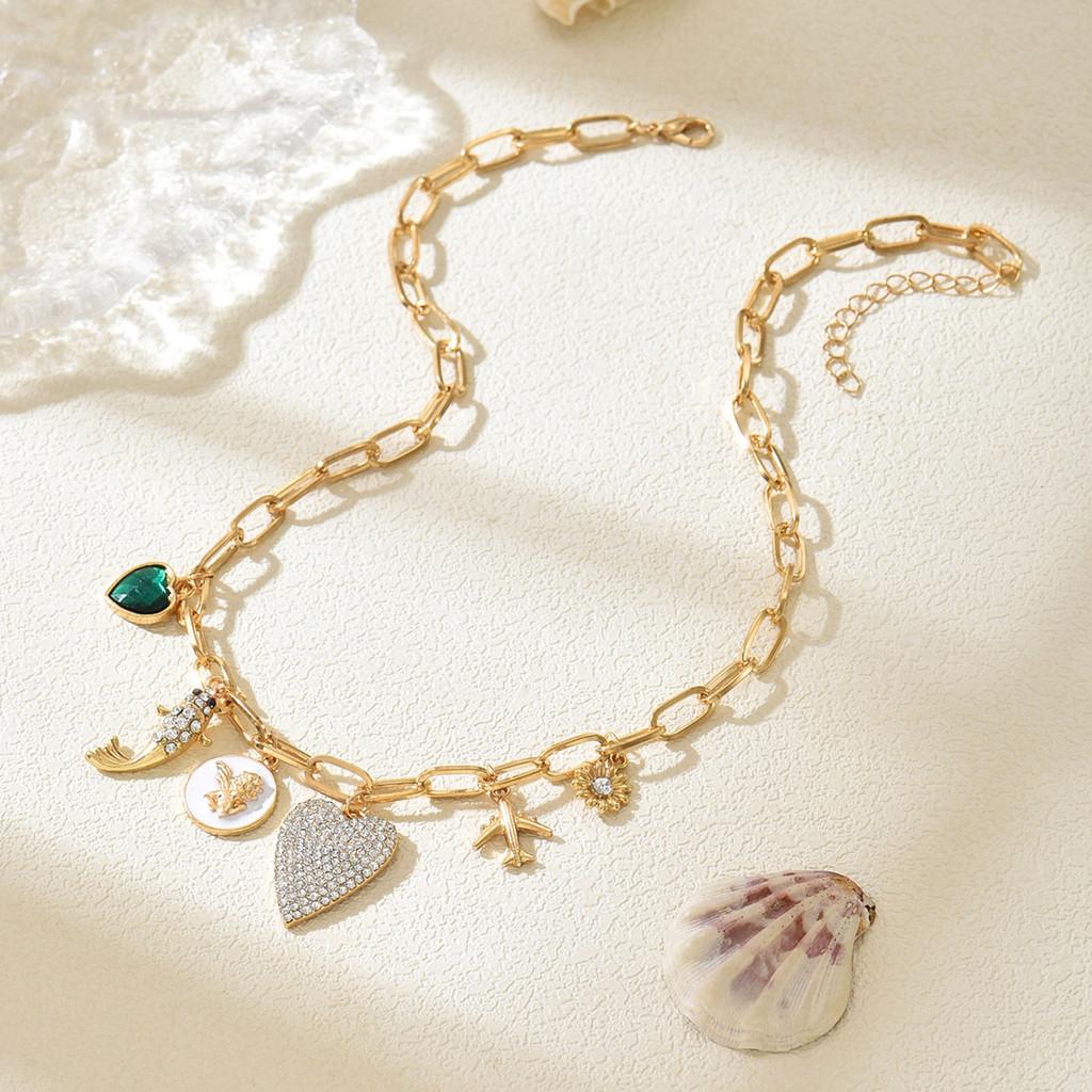 Heart Shape Necklace With Floral Pendant For Women Fashion Jewelry