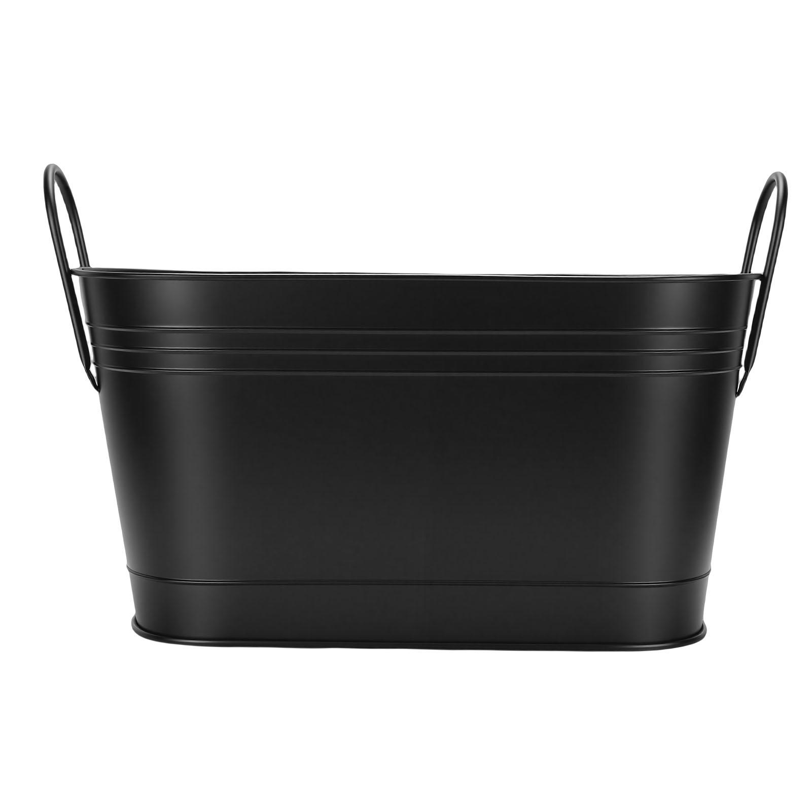 

Firewood Holder Bucket Black Oval Metal Log Carrier Storage Bin with Handles Multipurpose for Home Party Gathering