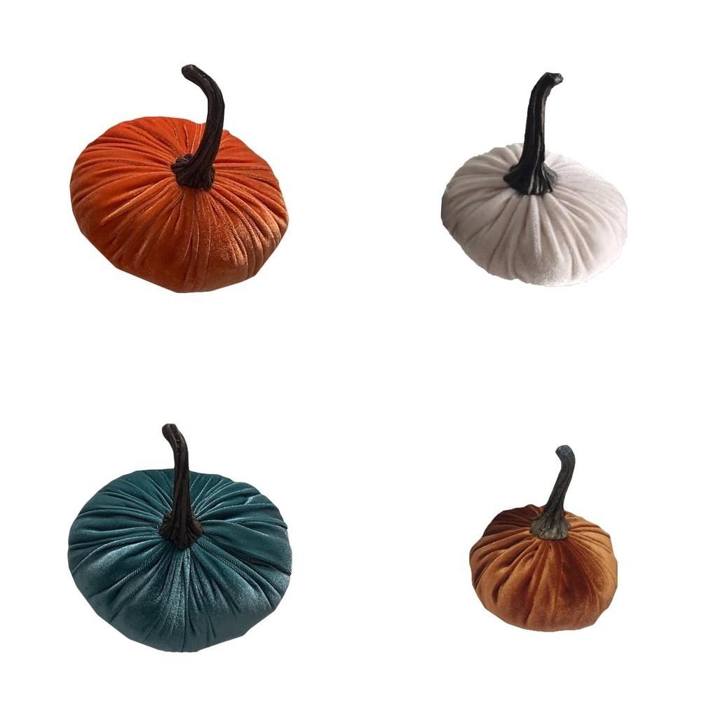 Luxurious Blue Velvet Pumpkin Plush Throw Pillows For Elegant Halloween Decor