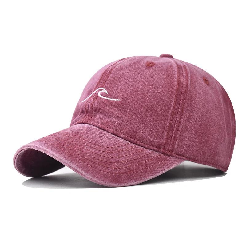 

Wave Pattern Embroidered Baseball Cap Solid Color Washed Cotton Simple Retro Hip-hop Cap красный