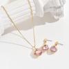 Ladies Pink Zircon Necklace & Ear Stud Jewelry Set