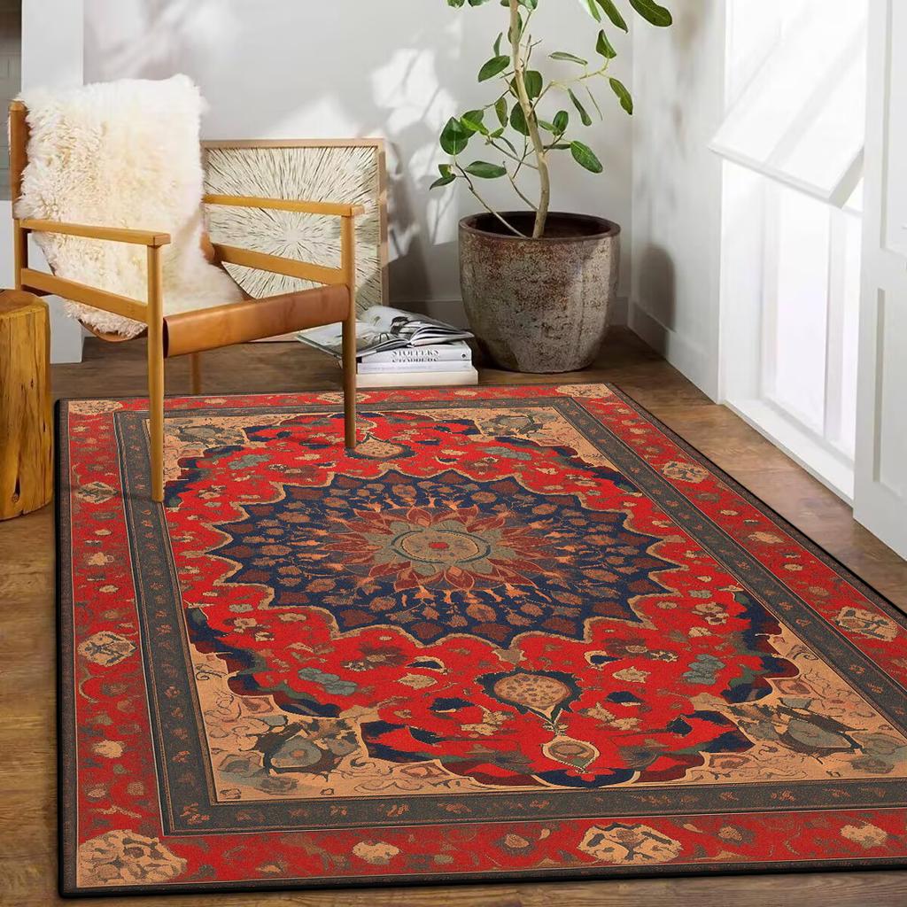 Retro Bohemian Persian Red Carpet for Living Room Comfortable Soft Non-slip Bedroom Rugs Classical Entrance Door Mat Washable