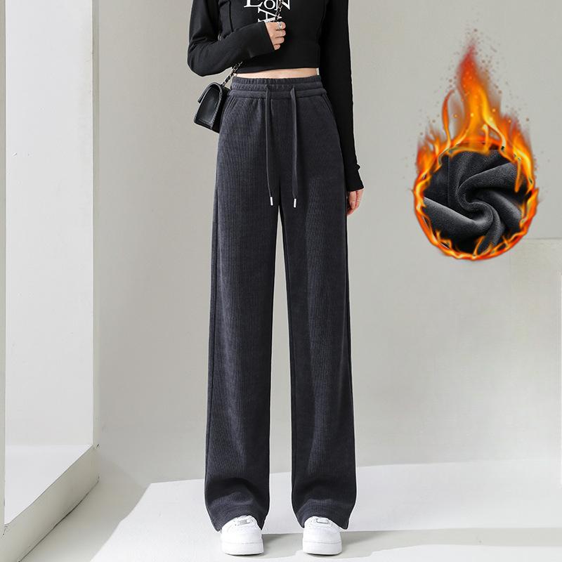 Plus Size Padded Pants Wide Leg Pants Women Spring, Autumn and Winter Elastic High Waist Skinny Thickened Chenille Sports Drag Women's Pants