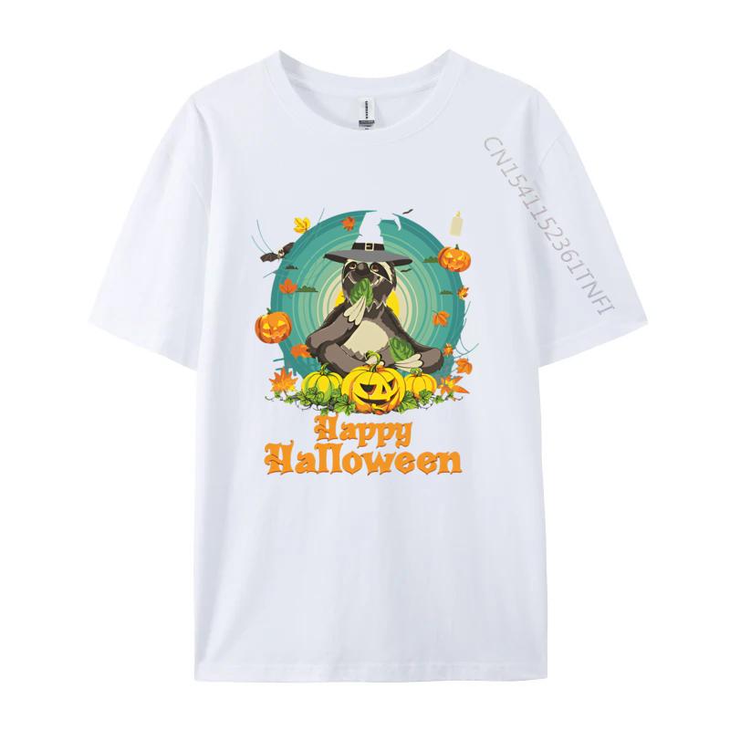 Mens Tshirts Happy Halloween Sloth Dog Pumpkin T Shirt Cotton Cool Tees For Men Loose Tops Tees