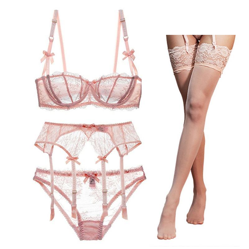 Sexy Lace 4-piece Lingerie Set - Women's Bra, Panties, Garter, Stockings