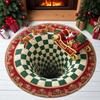3D Vortex Santa Claus Riding On A Small Train Circular Carpet Visual Illusion Christmas Theme Carpet Bedroom Non Slip Floor Mat