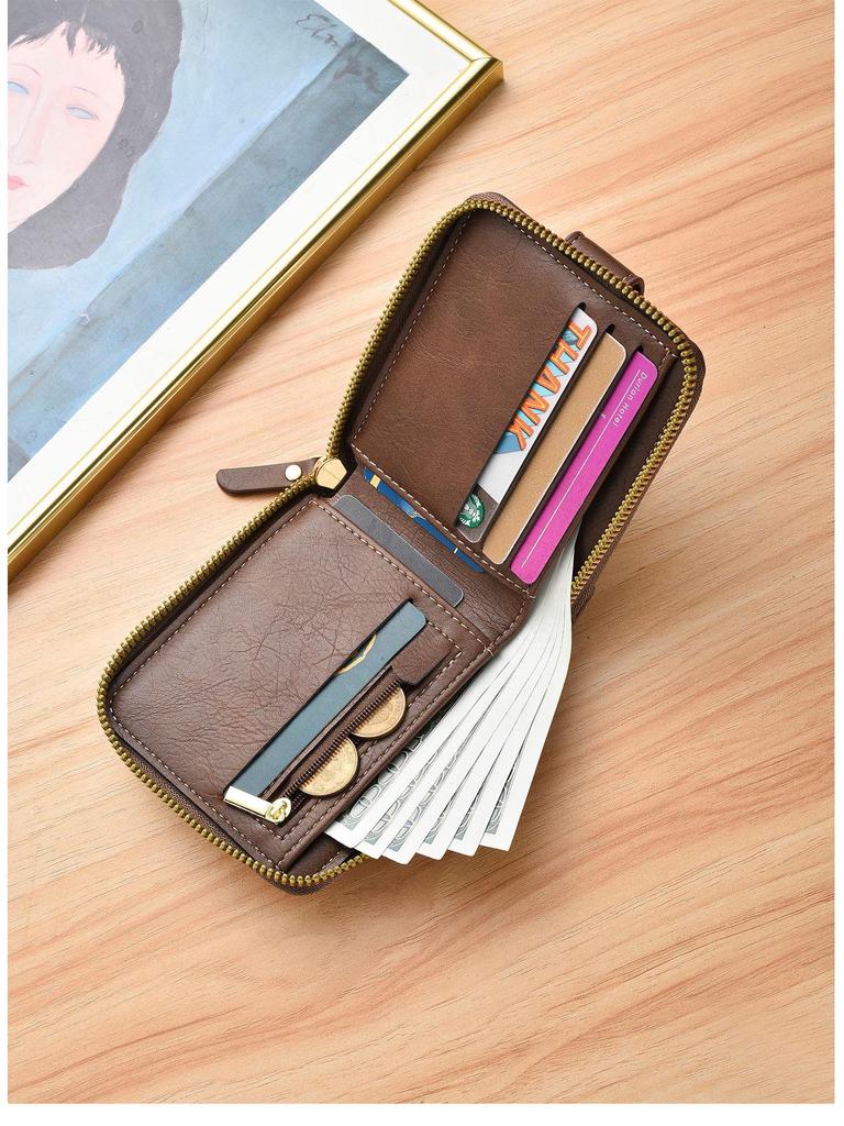 Men's Retro Short Zipper Wallet - Multi-card, Large Capacity, Fashionable Carry-on (2025)