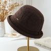 New Personalized Simple Curled Brim Solid Color Bucket Hat Autumn and Winter Literary Basin Hat Femininity Letter Metal Label Hat