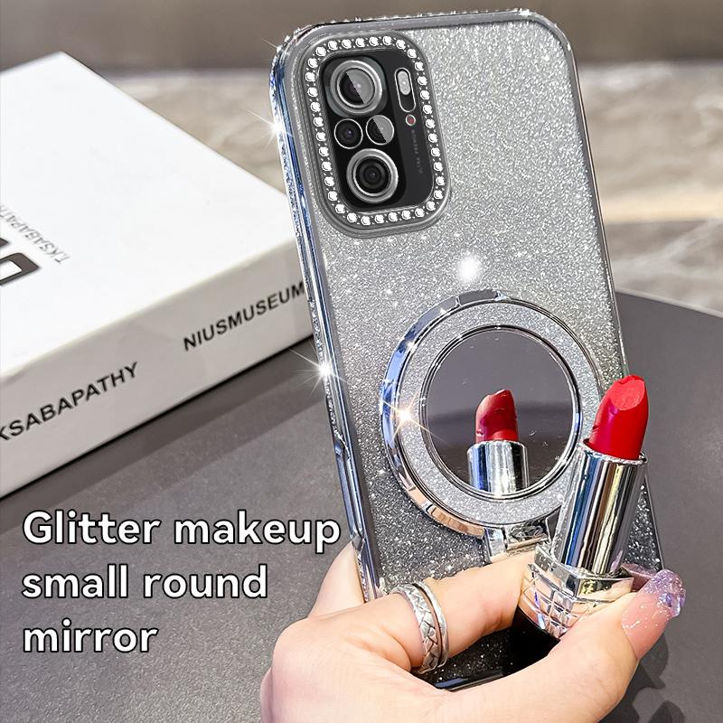 KEYSION Glitter Jewelled Magnetic Phone Case for Xiaomi M5S Makeup Mirror Stand Shockproof Cover for Redmi Note 10 10S 10 Pro 4G