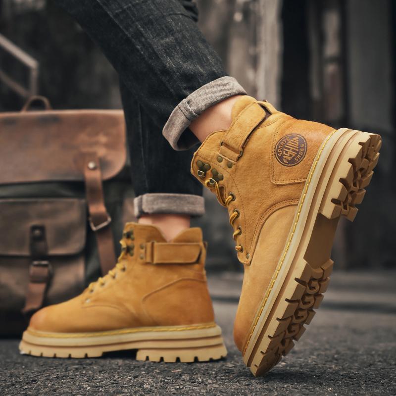 High Quality Leather Men Ankle Outdoor Non-slip Desert Boots Shoes Male British Style Cowboy Boots Luxury Brand Men Casual Boots