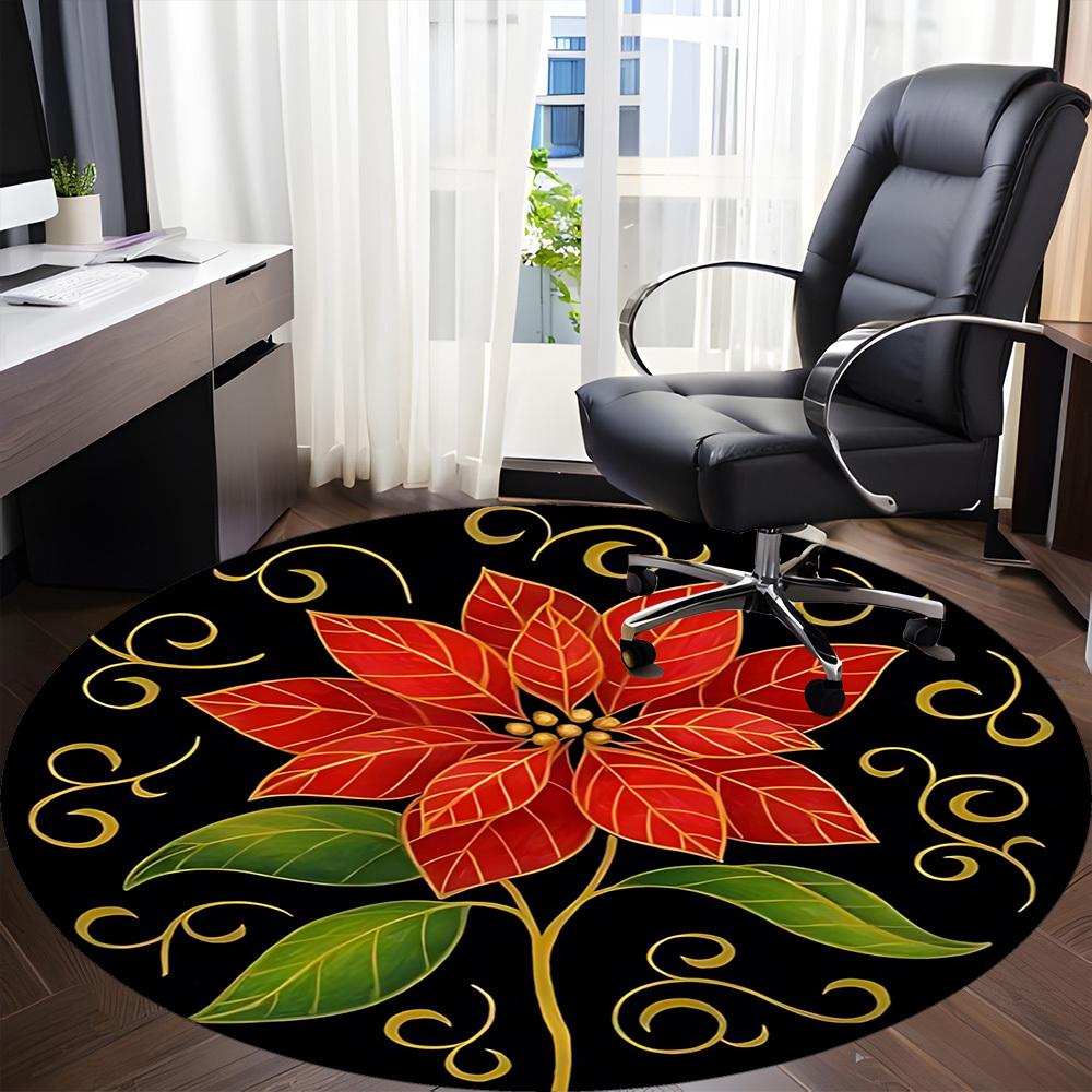 

1pc Poinsettia Flower Chair Carpet for Office, Round Non-Slip Durable Large Size Office Carpet, Suitable for Office, Beautiful Decoration 80cm