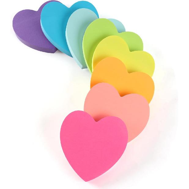 Heart Sticky Notes 8 Colors 100 Sheets/Pad, 800 Sheets Colorful Self-Stick Note Pads Stationary Cute Desk Accessories Office School Teacher Supplies 8 Pads