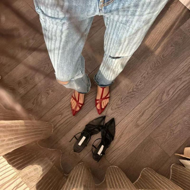 Edition~ Niche fashion pointed-toed stiletto sandals cross with open-toe design mid-heel sandals