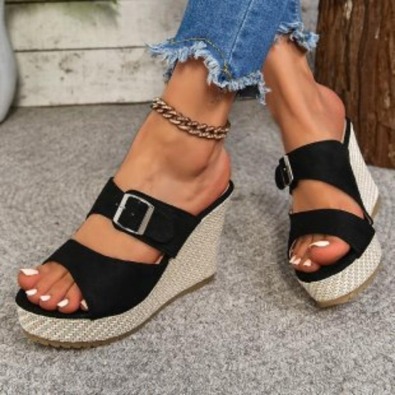 

Летние новые босоножки на толстой подошве с танкеткой, трансграничная внешняя торговля, большие размеры, мода и отдых, универсальные сандалии с пряжкой из одного слова для женщин 43