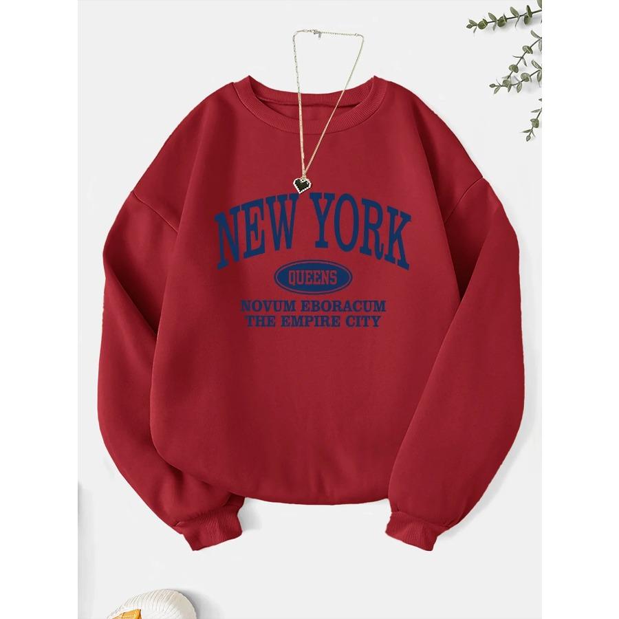 New York Fashion Letter Print Sweatshirt Crew Neck Hooded Casual Sweatshirt for Winter and Fall Women Clothing