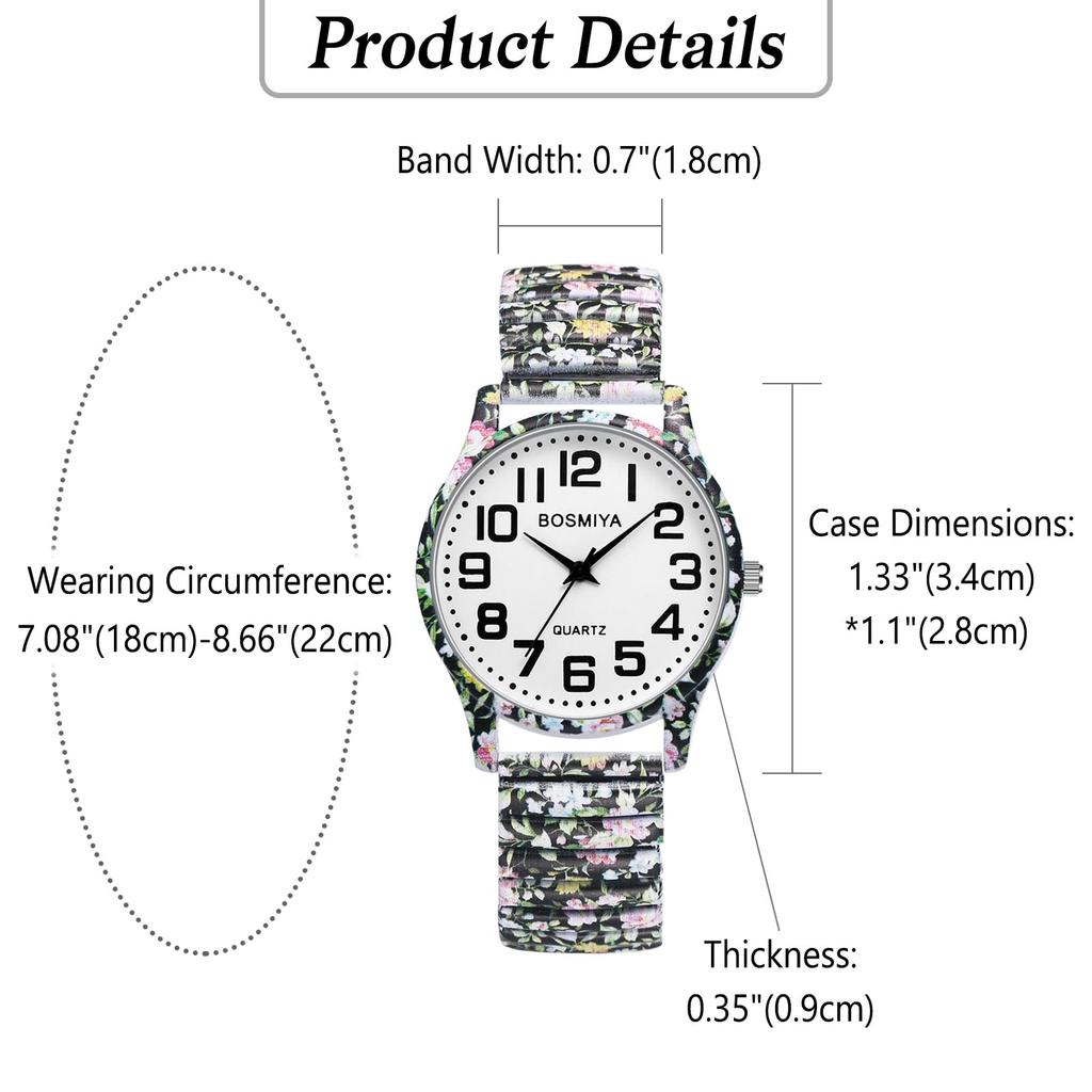 Bohemia Elastic Strap Watch Seiko Easy To Read Arabic Numerals Analog Quartz Watch Waterproof Stylish Cool Unisex Fashion Floral Print Elastic Strap