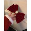 Cat Eye Heart Bow Velvet Hair Clip Women Retro Wine Red French Elegant Pearl Back Head Hair Accessories