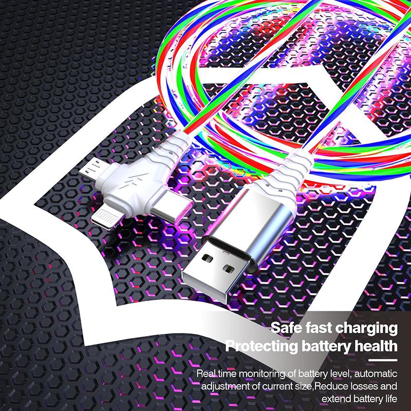 3 in 1 LED Leuchten Fließendes Ladekabel Leuchtende Beleuchtung Schnellladung Micro USB Typ C 1 Meter Länge Für Foto Drahtkabel