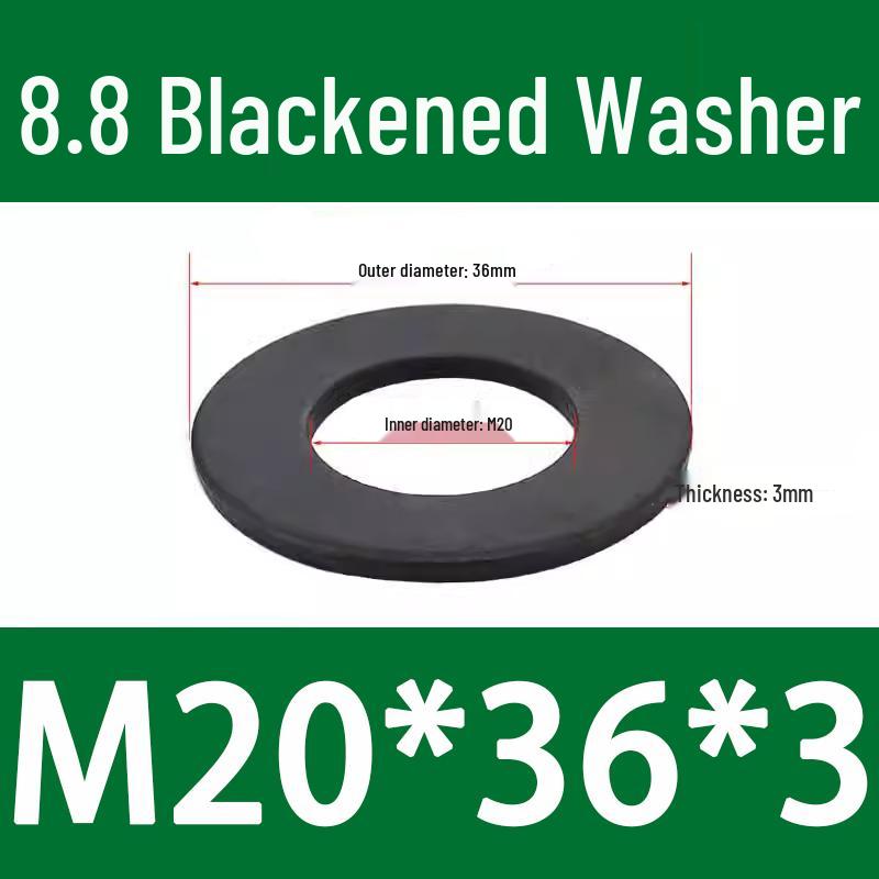 8.8 High-Strength Blackened Metal Flat Washer Spacer, Galvanized and Thickened, Sizes: M3-M12.