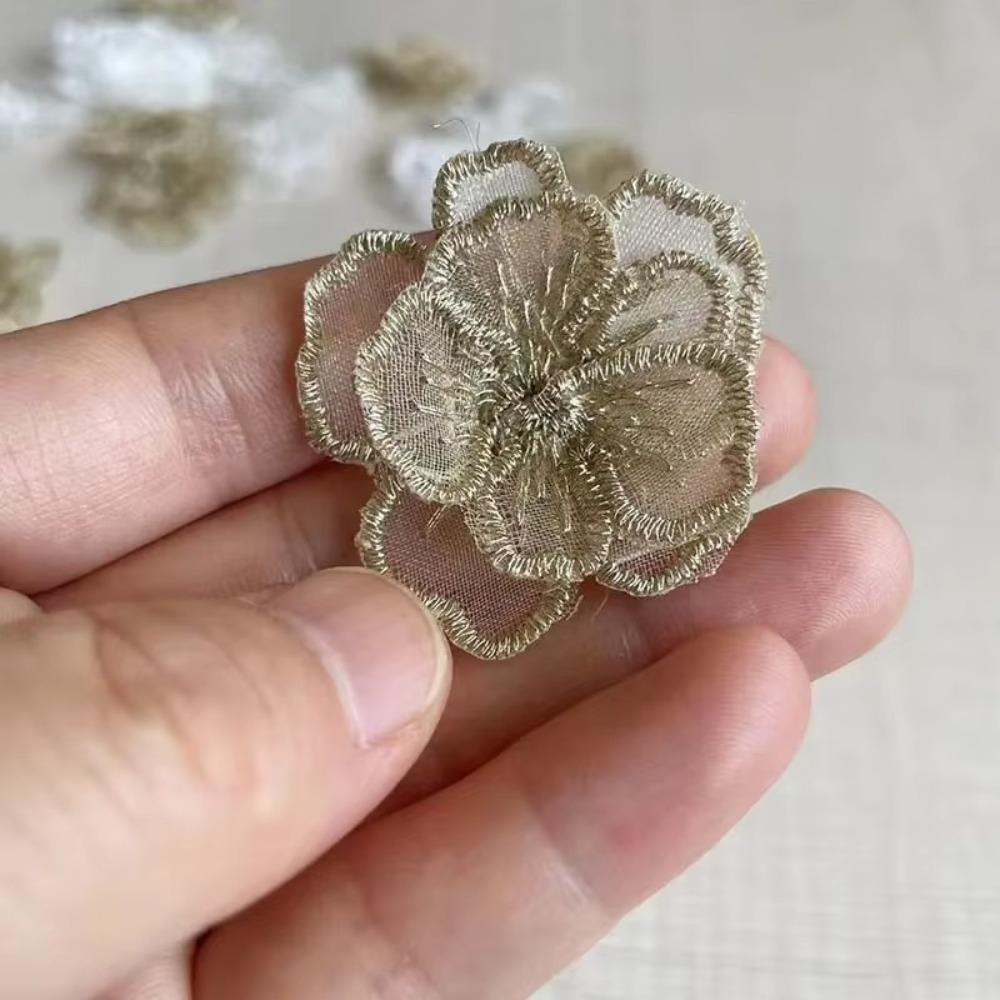 10PCS Embroidered Organza Fabric Floral Appliques  For Hairband Nail Decoration