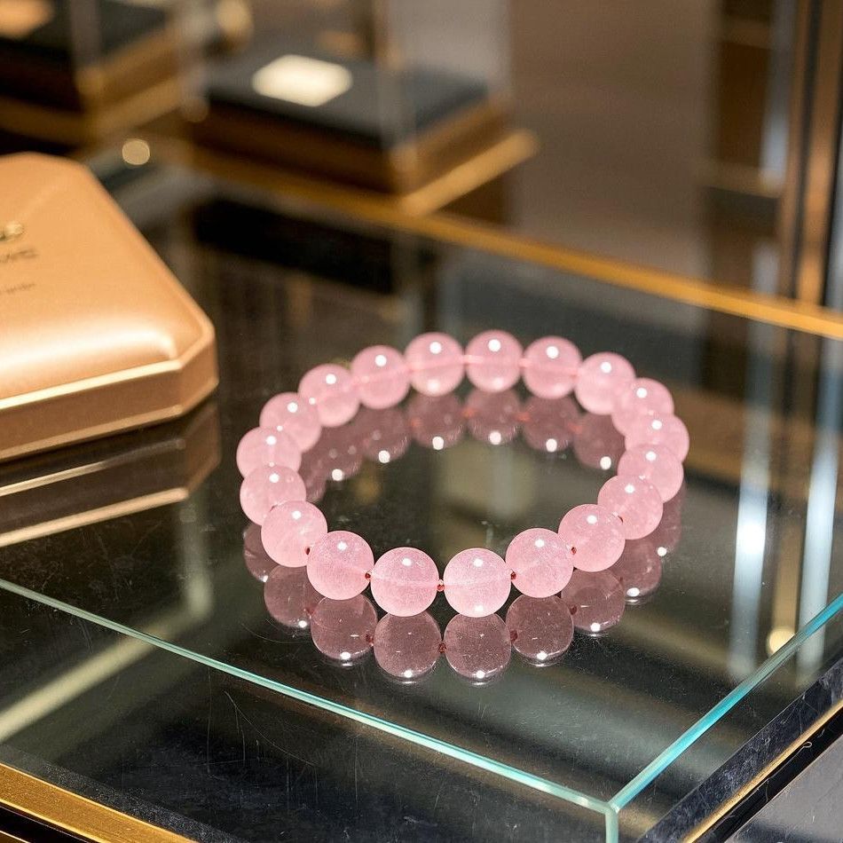 New Classic Natural Pink Crystal Bracelet, High-Quality Hibiscus Stone, Sweet Girl's Peach Blossom Pink Crystal Bead Bracelet