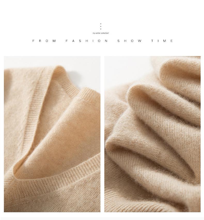 2025 Autumn/Winter Women's V-Neck Cashmere Sweater - Loose Fit, Thin Base Layer, Solid Color