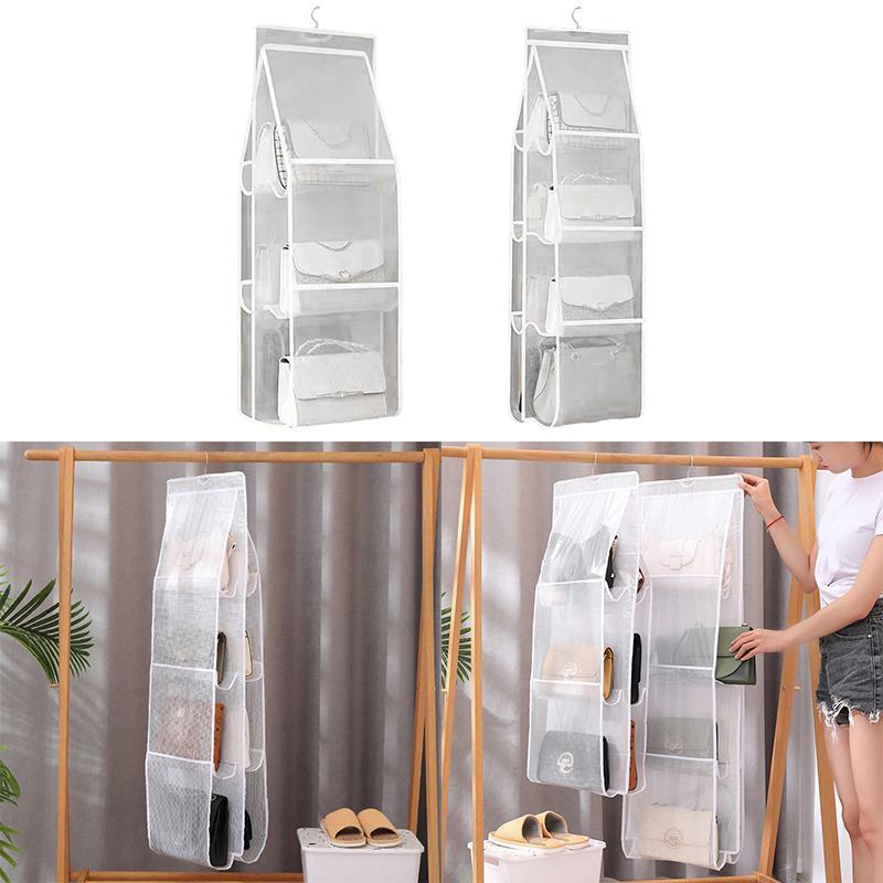 3 Layers 6 Compartments White Storage Hanging Bag Hanging Storage Bag Bedroom Wardrobe Storage Dust Bag -1pcs