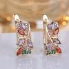 Delicate Colorful Cubic Zirconia Leaf Earrings for Women Vintage Gold Color Fine Jewelry Gift
