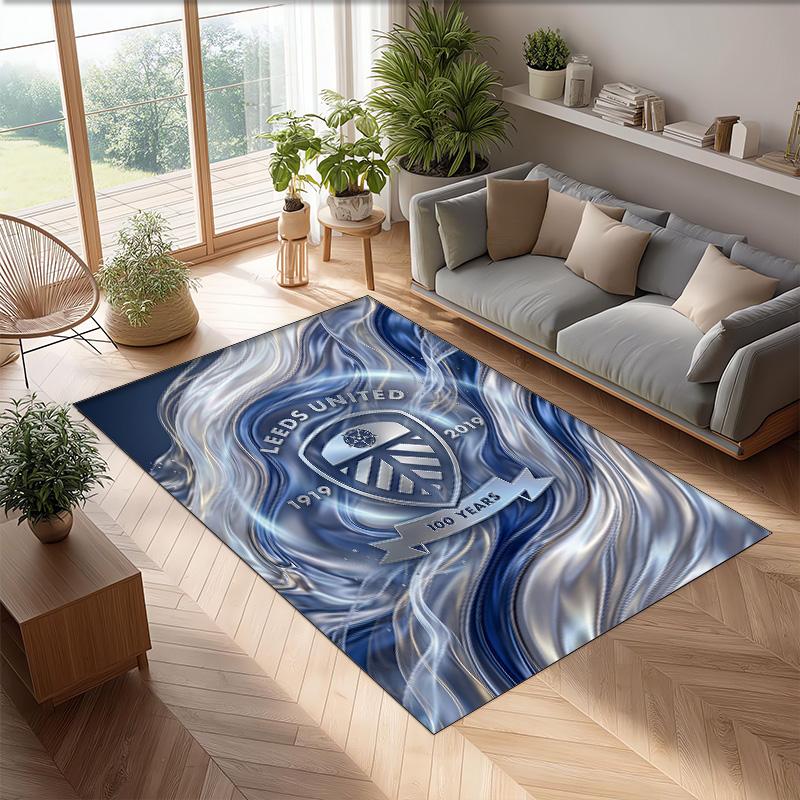 Leeds United Football Print Crystal Velvet Rug, Comfortable Water Absorbent Non Slip Indoor Floor Carpet