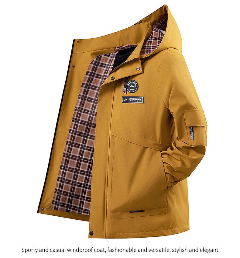 European Men's Casual Hooded Windbreaker Jacket with Detachable Hood, Plus Size.