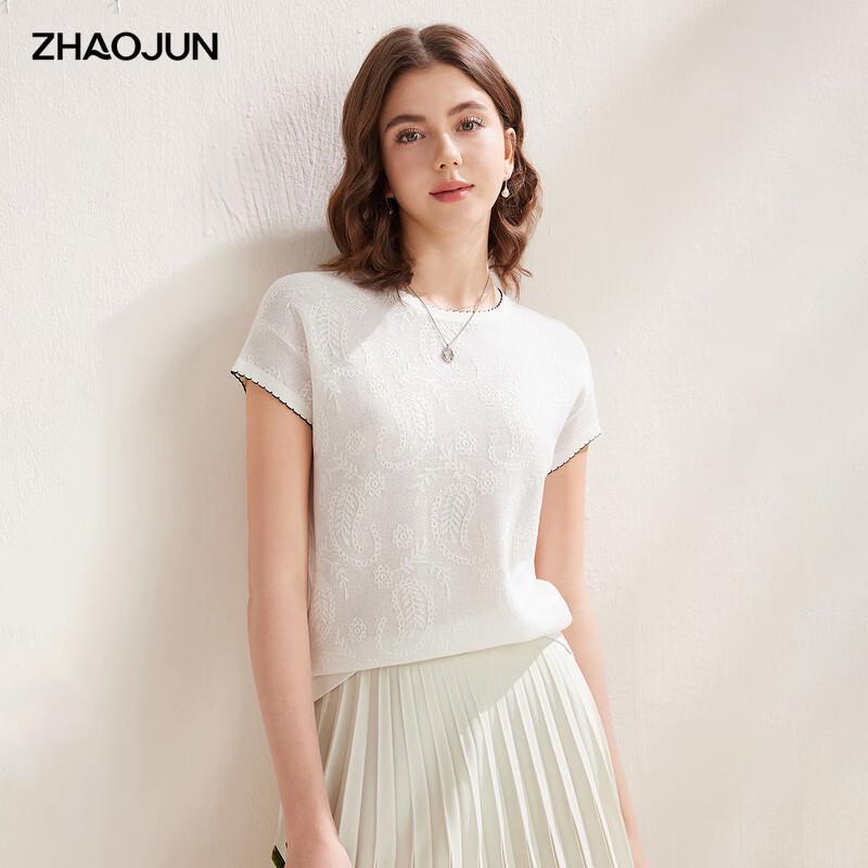 Women s Mulberry Silk Jacquard Knit Short-Sleeve T-Shirt L