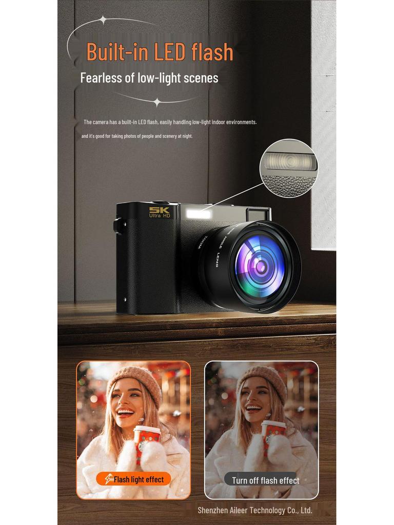 5K WiFi Dual Camera: Front & Rear 64MP Entry-Level Digital Camcorder