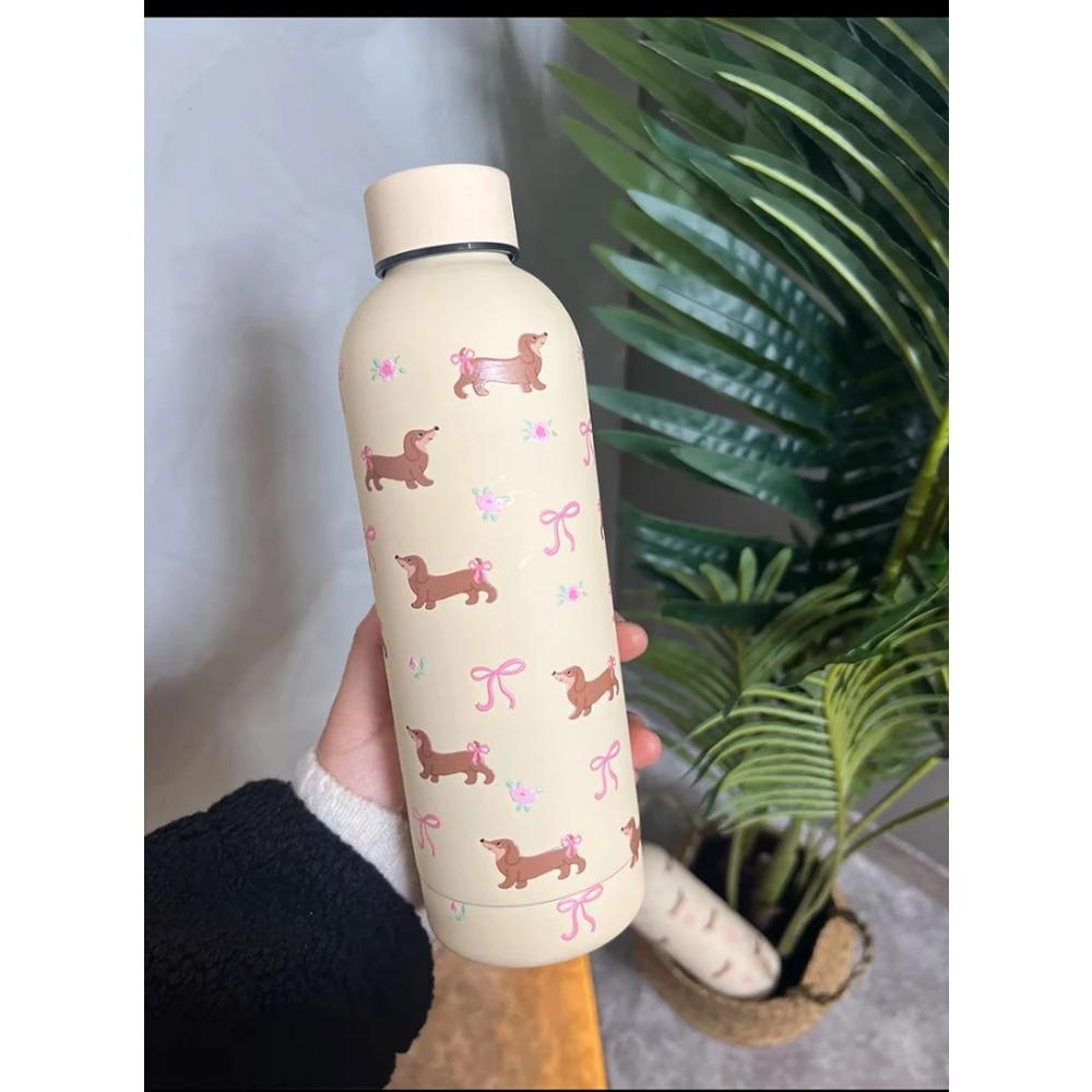 Kawaii Puppy Coffee Tumbler Stainless Steel Thermos Bottle Cup Cute Korean Travel Insulated Flask Thermal Water Bottle 500ml