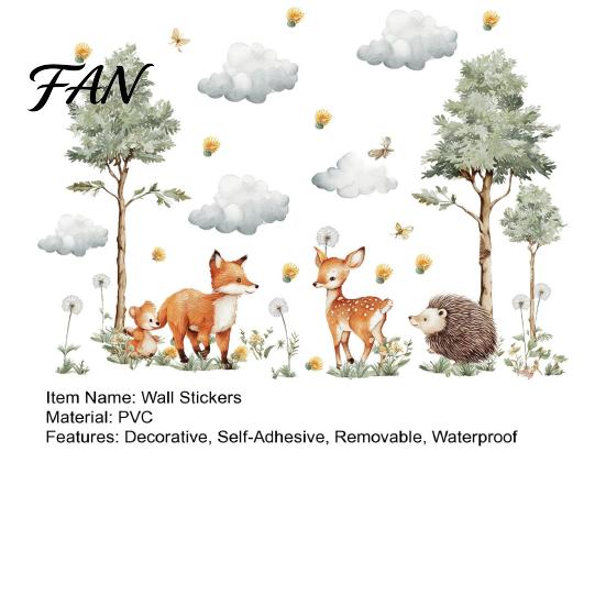 Self Adhesive Wall Murals for Baby Room Watercolor Forest Animals Stickers, Cute Fox Deer Hedgehog PVC Waterproof Decals, Theme Art Children