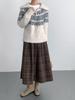 Ou Fan Retro Plaid Woolen Pleated A-line Skirt with Elastic Waist for Autumn/Winter