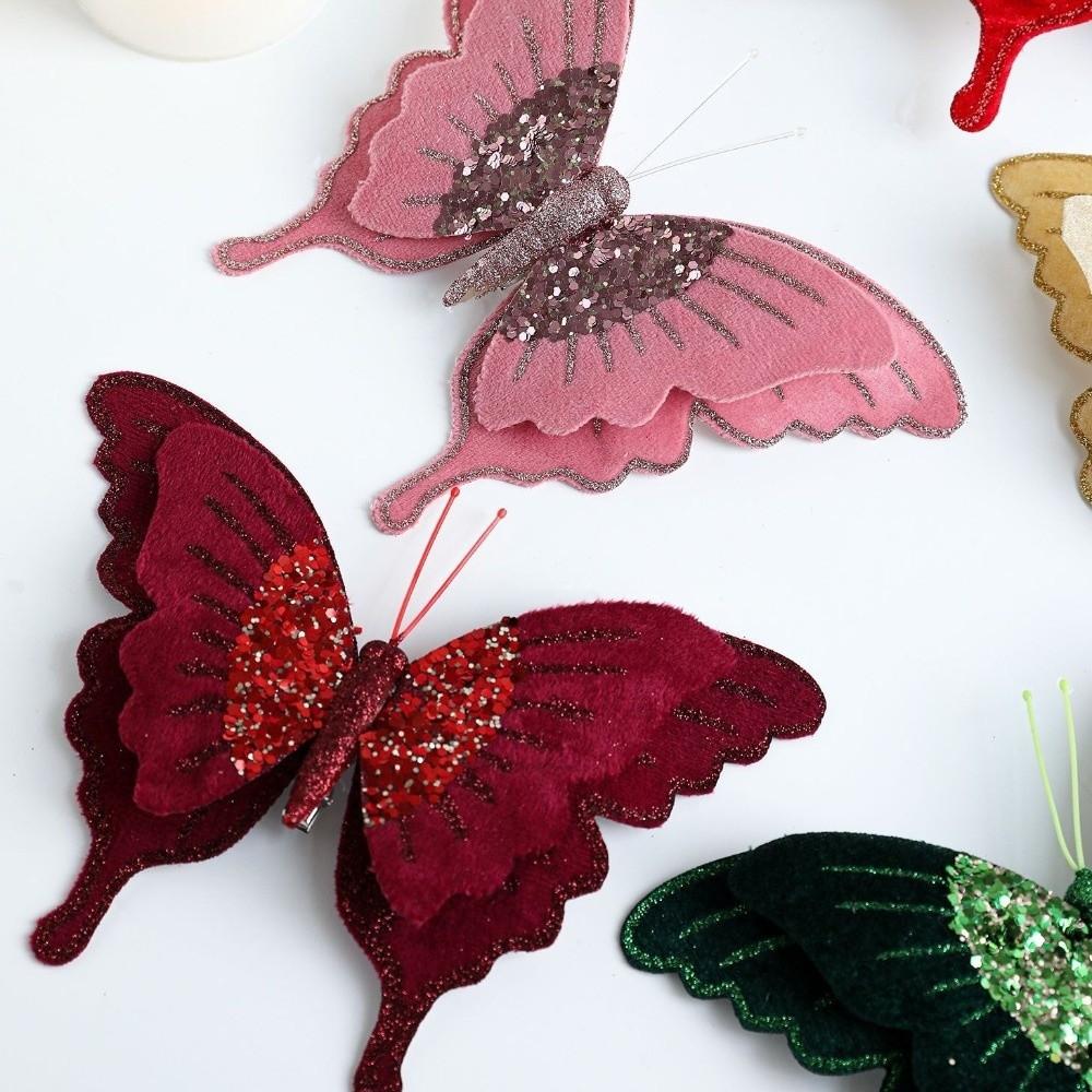Velvet Butterfly Christmas Flower Double Simulation Glitter Christmas Decorations Flocking Artificial Exquisite Sequins
