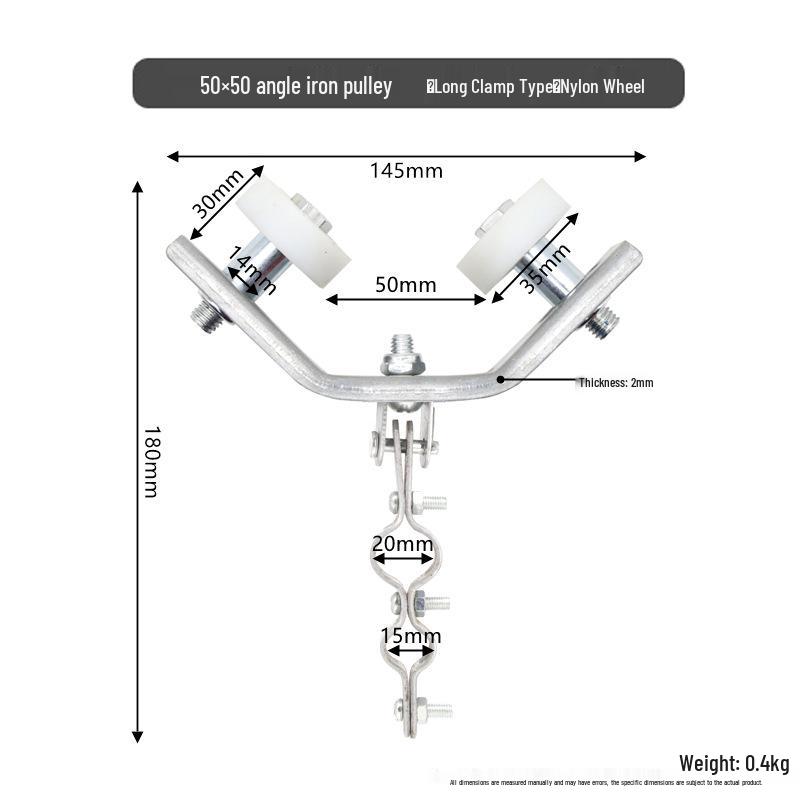 Poulie en fer d'angle pour arrosage de serre avec roulement à œillet et chariot à roues