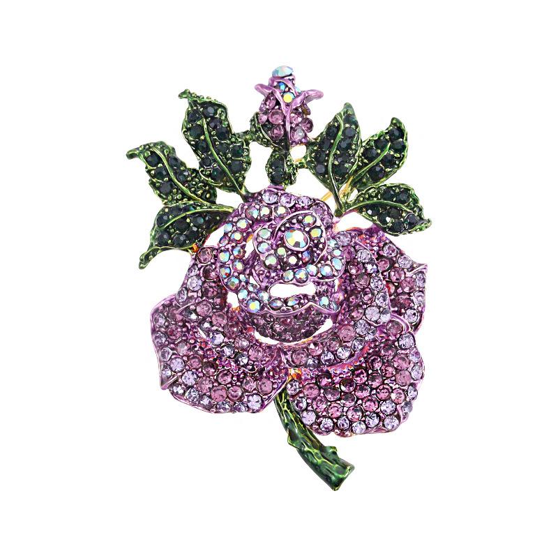 Luxury Heavy Industry Full Diamond Peony Flower Brooch Women's High-end Clothing Corsage Accessories Pendant Pin Dual-purpose Multi-function
