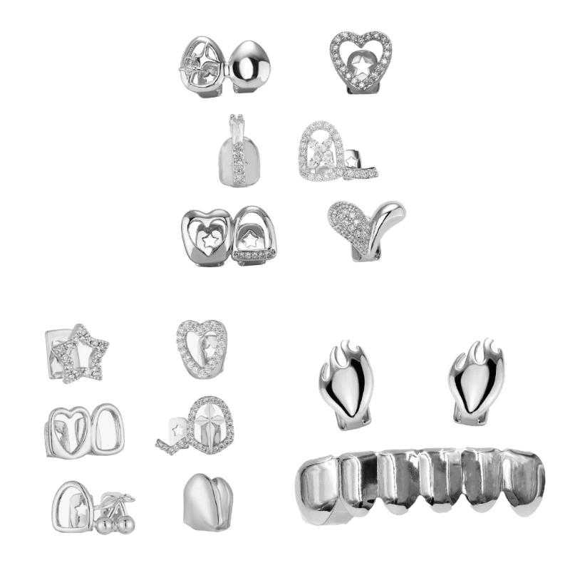 Fashionable Metal Fang Grillzs Hollow Teeth Jewelry Copper Texture Dental Accessory Suitable for Parties and Event