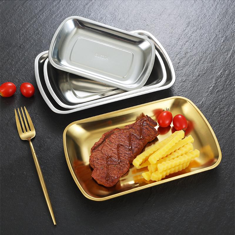 Rectangular Stainless Steel Storage Trays Non-Stick Cake Dessert Snack Dishes Barbecue Steak Plate For Food Kitchen Accessories