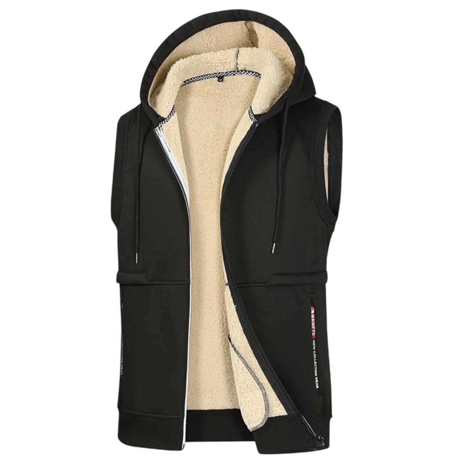 

Мужские и женские повседневные однотонные куртки без рукавов, мужские флисовые теплые жилеты с капюшоном и карманами на молнии XL чёрный