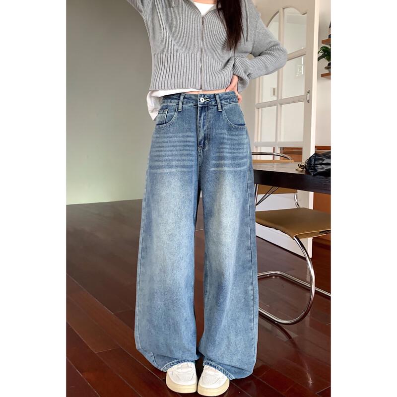 VS WHAT Women s Loose Fit Fleece-Lined Wide-Leg Jeans M