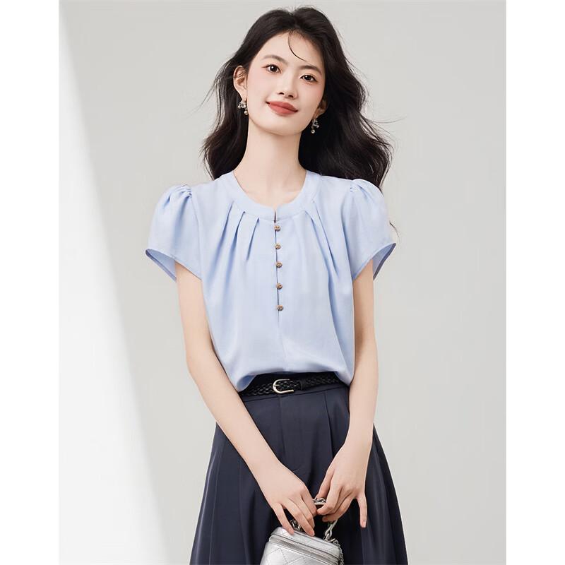 XinFeiYu French Style Tencel Puff Sleeve Shirt