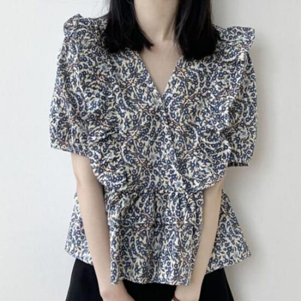 Navava Women Frill Short Sleeve Blouse Vintage Nb2689