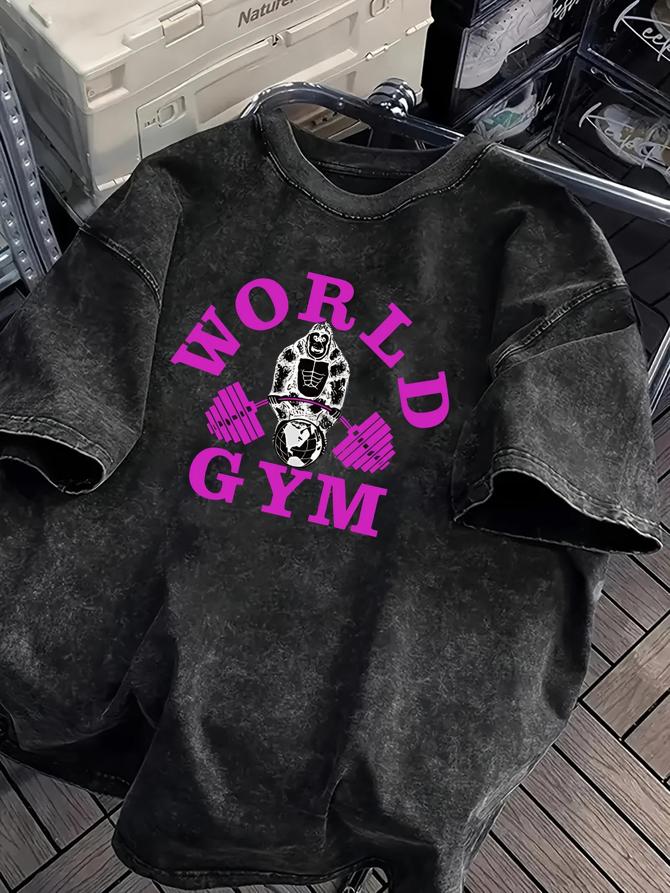 

Vintage Acid Wash World Gym Gorilla Graphic TShirt Oversized Workout Casual Cotton Tops for Men Women Graphic T Shirts Yk Top S