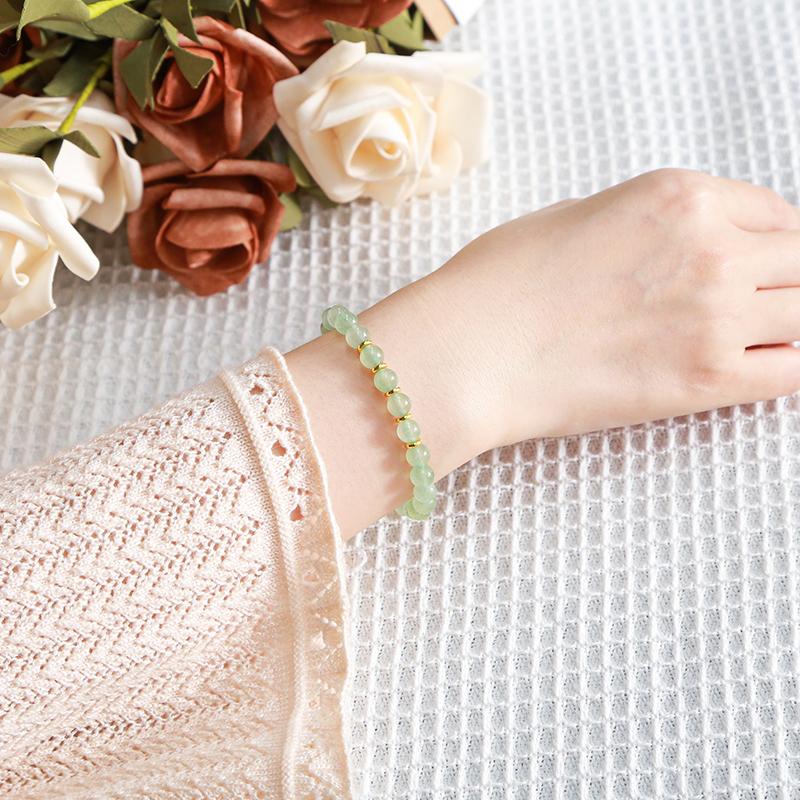 JD Natural Stone Green Aventurine 6mm Round Bead Stainless Steel Bracelet Women Trendy Adjustable Reiki Healing Jewelry Female