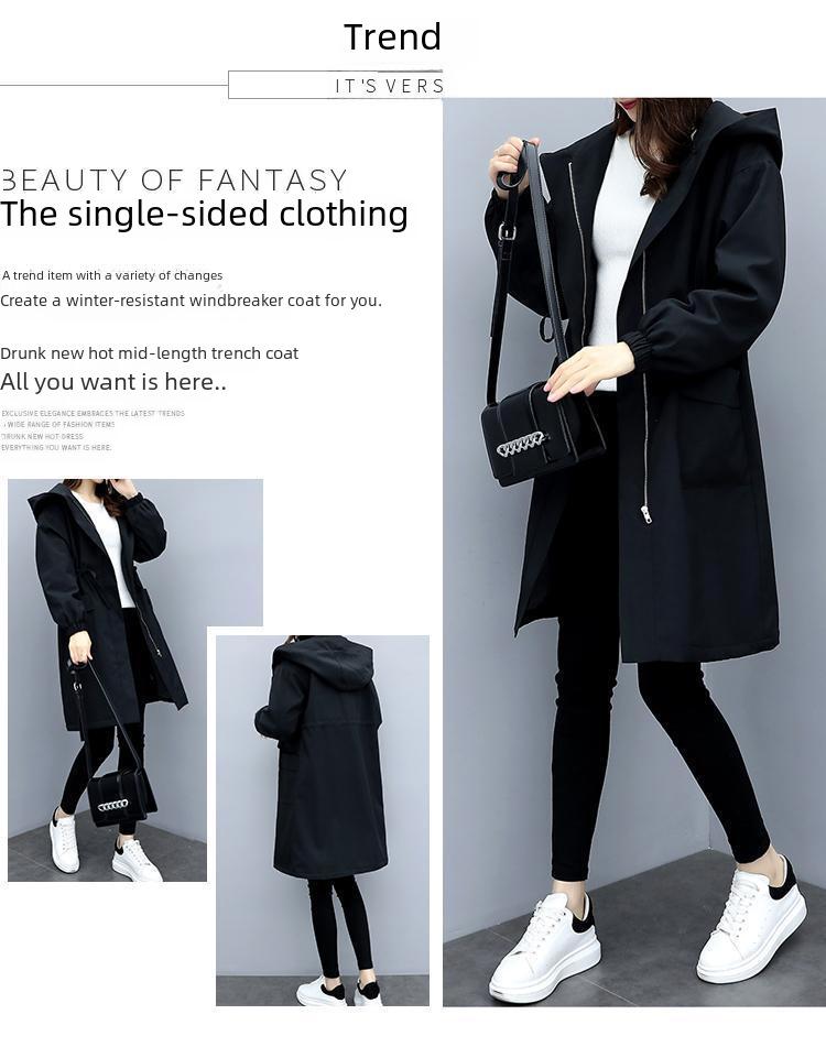 Geacă de vânt groasă de pluș cu glugă pentru femei: Mediu/Lung, Croială Largă & Slim, Stil Coreean, Mărime Mare, Iarna 2025