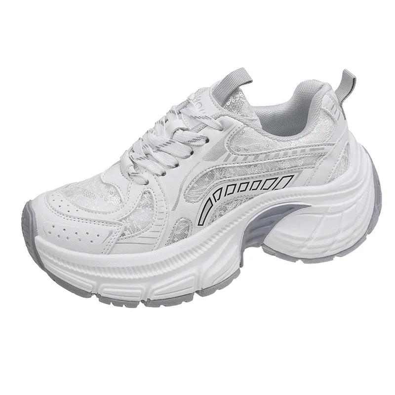 New Classic Luxary Women's Shoes Women's Casual Sneakers Non-slip Chunky Sneakers Mid Heel Pumps Lace Mesh Breathable Mesh Shoes