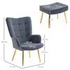 Armchair with Footrest, Upholstered Lounge Chair, High Back, Gold-Tone Steel Legs, Velvet, Dark Gray
